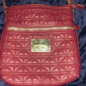 Nicole Miller maroon gold quilted purse